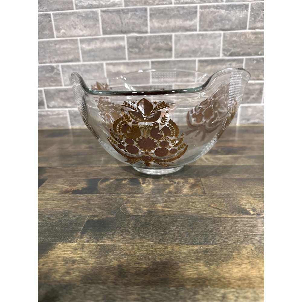 Vintage Georges Briard‎ SONATA "Gold Birds & Foliage" Glass Serving Bowl MCM 10"